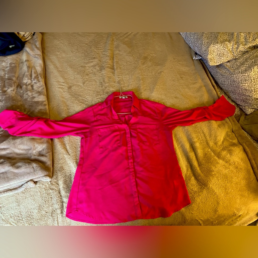 Bright Fuchsia Pink Work Blouse from Express